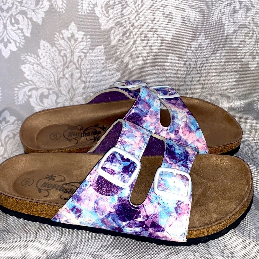 Northside slip on pink and purple sandals size 6